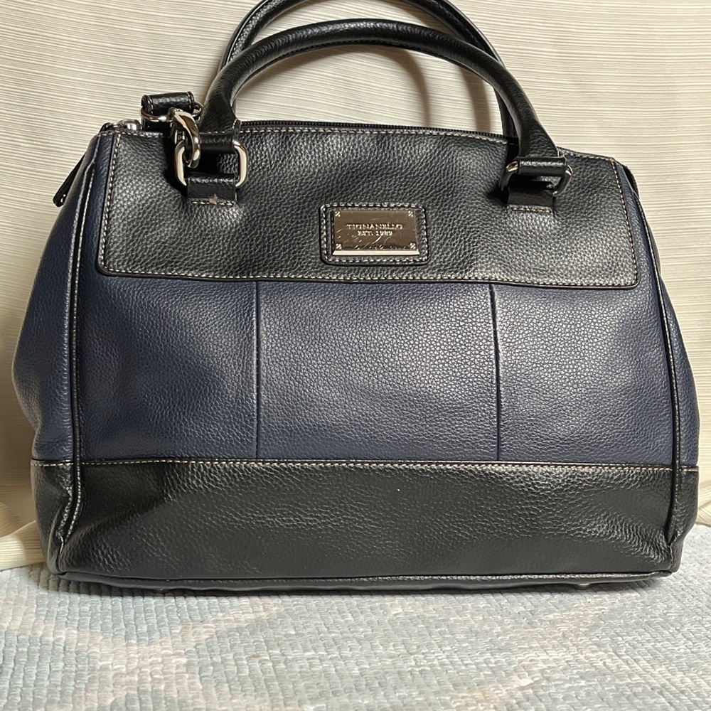 Tignanello Navy and Black Two-Tone Leather Satchel - Picture 2 of 10